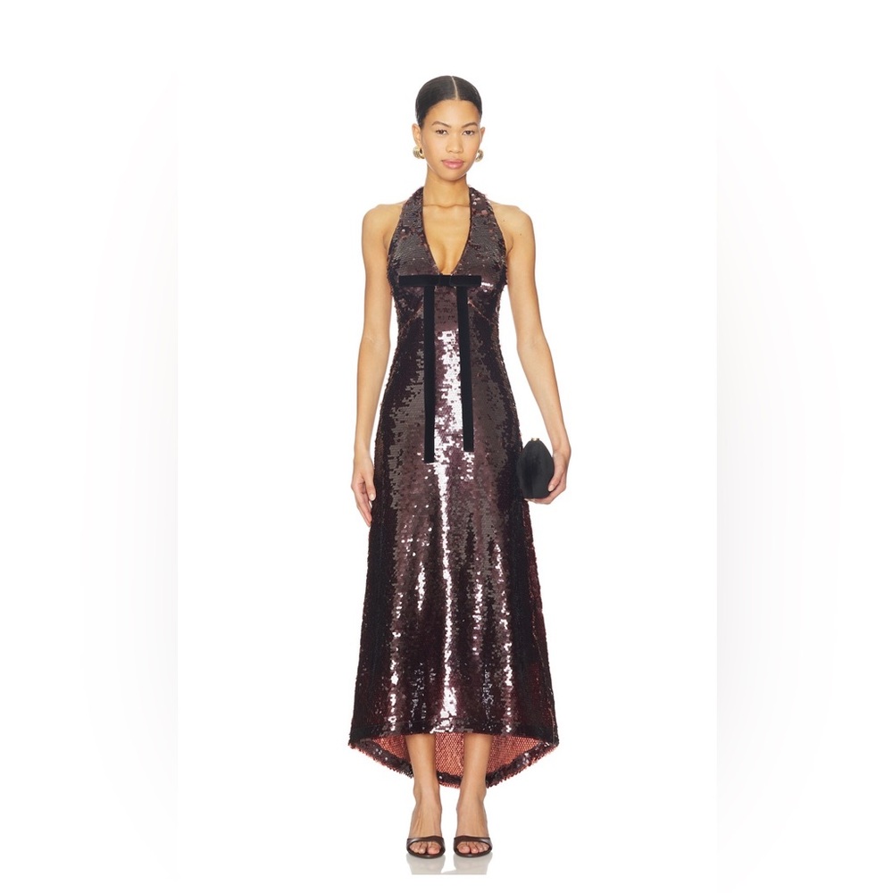 Maude Club Greta Dress in Brown Sequin Size Small